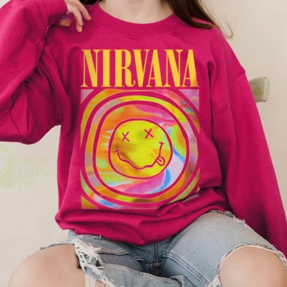 Urban Outfitters Women L XL Sweatshirt Nirvana Oversized Crewneck Pink